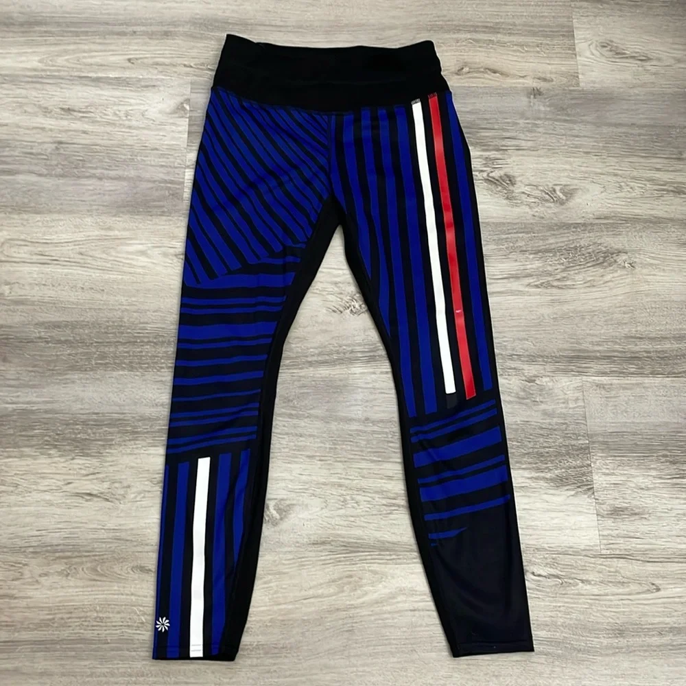 Athleta Black with Red, White & Blue Stripes Cropped Leggings Size XS